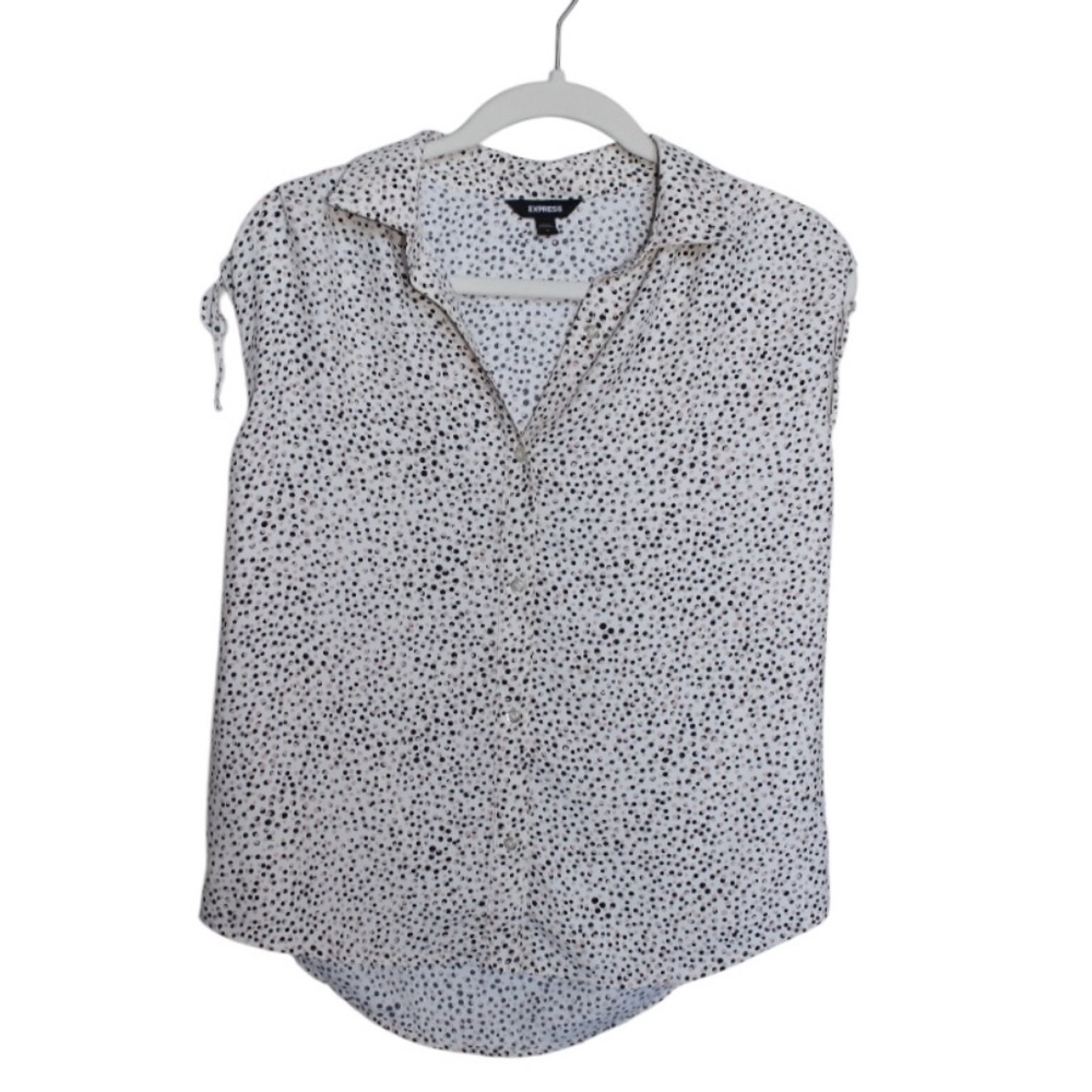 Express Printed Ruched Tie Shoulder Blouse Size S